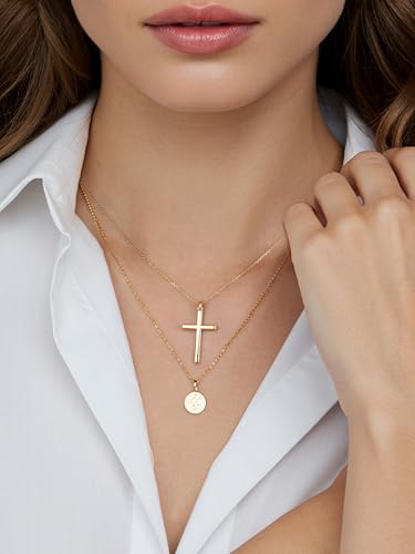 NORBU 925 Sterling Silver Cross Necklace for Women, 18K Gold Plated Womens Cross Pendant Necklaces with 18/20 inch Chain, Dainty Christian Jewelry Catholic Religious Gift for Her4
