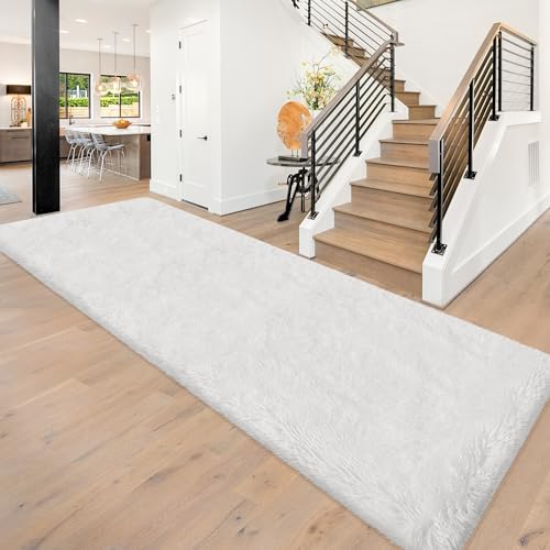 JiaoBaba Runner Rug for Bedroom White 3x10ft Fluffy Area Rug