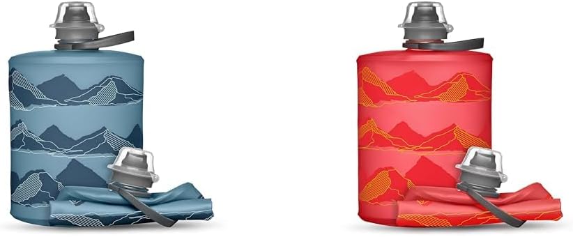HydraPak Mountain Stow (500ml, 17oz) Collapsible Water Bottles - Tahoe Blue & Redwood Red