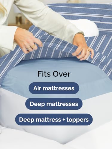 Image of Extra Deep Pocket Full Size Sheet Set - Breathable & Cooling - Blue Stripes