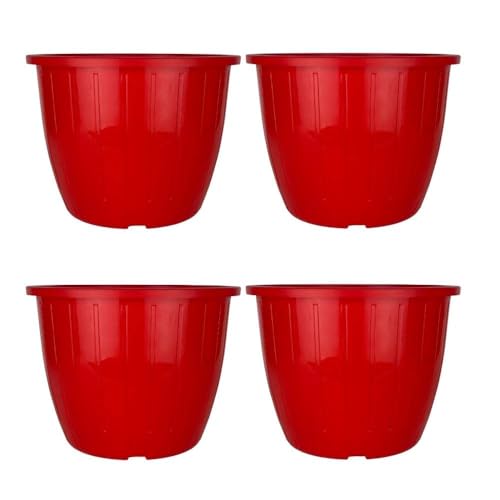 Image of Go Hooked Sunshine Flower Pot /Planters for Home Decor, Plastic Pots for Gardening /Home, Flower Pots Indoor-Outdoor & Planter for Plants (Red) (Pack of 4)