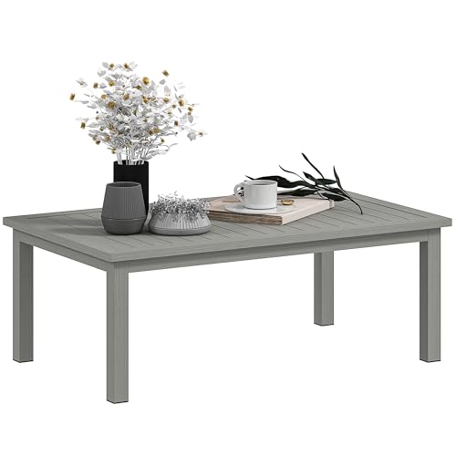 Outsunny Table Basse rectangulaire Table de Jardin Plateau à Lattes pour intérieur/extérieur en Aluminium, dim. 100L x 60l x 37H cm, Gris