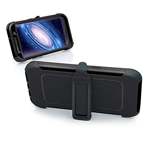 Galaxy S7 Edge Case, Toughbox® [Armor Glass Series] [Shockproof] [Black] For Samsung Galaxy S7 Edge Case [Tempered Glass Screen Protector] [Holster & Belt Clip] [Fits Otterbox Defender Series Clip] #TOP6