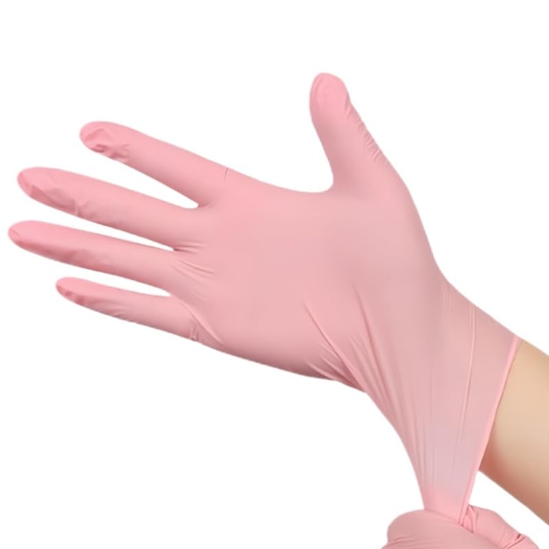 100 Stück rosafarbene Einweghandschuhe aus Nitril for Geschirrspülen, Reinigen, Hygiene, Baden von Haustieren, Handpflege mit hoher Elastizität(S)