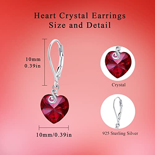 Heart Earrings For Women 925 Sterling Silver Birthstone Earrings Austrian Crystal Dangle Leverback Earrings Gifts For Mother's Day Graduation #TOP3