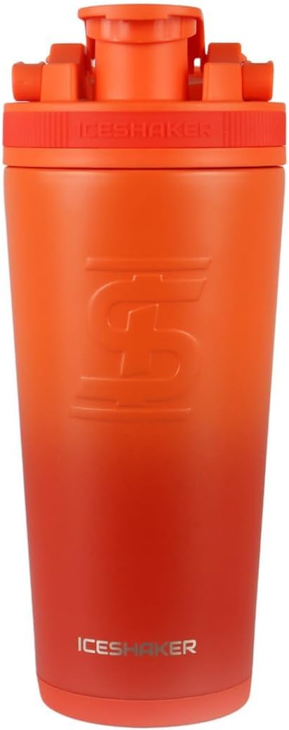 Ice Shaker Insulated Stainless Steel Shaker Bottle | 26oz, Orange Color Rush | Cold for 30+ Hours | Insulated Cup with Twist-on Agitator | Bottle for Protein Shakes, Smoothies, Cocktails