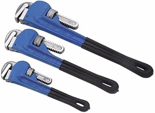 Wideskall® 3 Pieces Heavy Duty Heat Treated Soft Grip Pipe Wrench Set (10" inch + 12" inch + 14" inch)