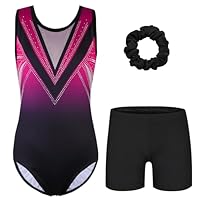 ZNYUNE Turnanzug mädchen Shorts Bunte Funkeln Gymnastik Trikots Farbverlauf Gymnastikanzug für Mädchen Strass B393 BlackHotPink 10A