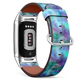 MRAKPLGE Watch Band, Blue Green Outer Space Galaxy Pattern, Compatible with Fitbit Charge 6 / Fitbit Charge 5, Replacement Vegan Leather Strap, Bracelet, Wristband for Men and Women