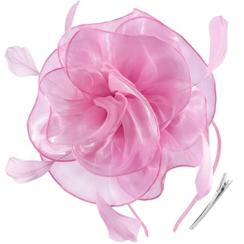 Image of DRESHOW Fascinators Hat Tea Party Headwear Ribbons Feathers on a Headband and a Clip for Women