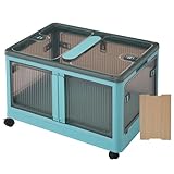 CSSMCOMP(売店)収納ボックス 1個セット クリア+ブルー 天板付き 360°キャスター付き 収納ケース 折りたたみ ５面開き 積み重ね 蓋付き 扉付き 組み立て簡単 省スペース キャスター付き おしゃれ 強い耐荷重 大容量 家庭用 車用