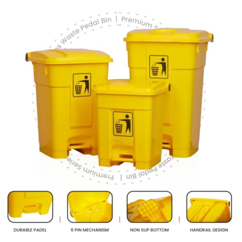 Image of Plastic Bio-Medical Waste Pedal Dustbin Set, 10 L, Blue, Yellow, Red (3, Red, Blue, Yellow)