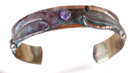Elaine Coyne Wearable Art Patina Dragonfly Cuff Bracelet - USA Made - Charoite
