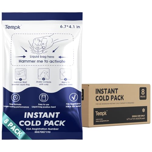 Tempk Big 8 Packs(6.7”*4.1“) Instant Cold Packs -Instant Ice Packs for Injuries | Disposable Cold Compress Ice Pack for Pain Relief, Swelling, Inflammation, Sprains, Toothache - Cold Pack for Athletes