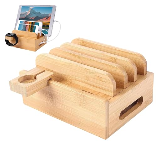 Estación de carga de madera, estación de carga de madera | Organizador de caja de almacenamiento para teléfono - Organizador de estación de carga para mesa de noche, para teléfono móvil, reloj, ord
