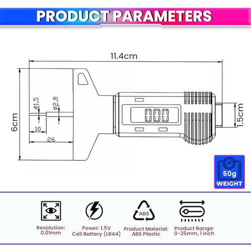 Image of amiciTools Digital Tire Thread Depth Gauge with LCD Display, 0-25mm Accurate Measurement for Cars, Trucks, Motorcycles Wheel
