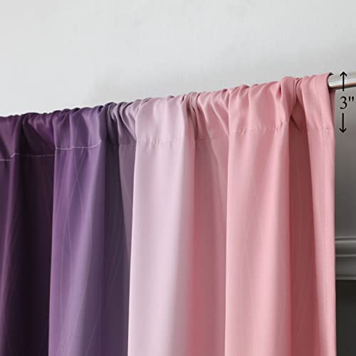 Estelar Textiler Pink And Purple Blackout Curtains For Girls Bedroom, Full Room Darkening Rod Pocket Ombre Curtains For Kids Room, Thermal Insulated Light Blocking Gradient Drapes, 52Wx63L, 2 Panels #TOP5
