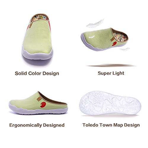 Uin Women's Slipper Fashion Canvas Comfort Travel Art Painted Shoes Wide Toe Casual Household Slip On Mules Solid Light Green (5.5) #TOP5