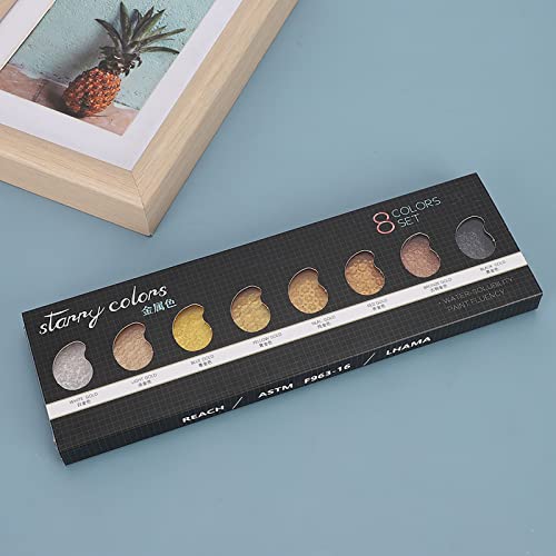 Juego de pintura de acuarela sólida de 8 colores Pintura de acuarelas con purpurina metálica para principiantes, estudiantes y artistas(Color metalizado)