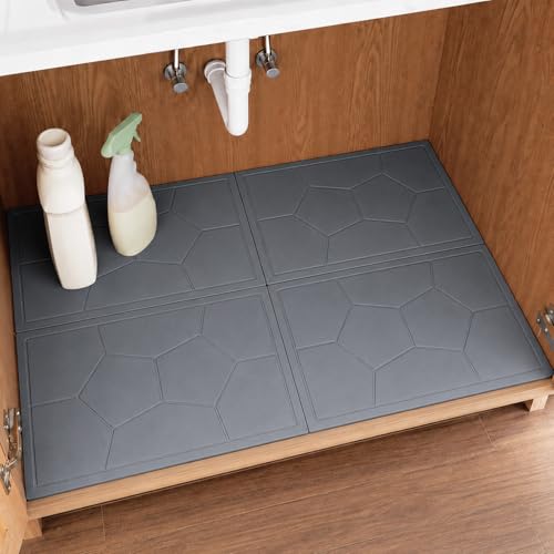 Stone Under Sink Mat,Quick Drying Diatomite Stone Kitchen Cabinet Protector Suitable for 34" x 22", Spliceable Design Super Absorbent Non-Slip Shelf Liner Pad for Bathroom Organizer and Storage by Linidcoud - Used condition - US$27.31
