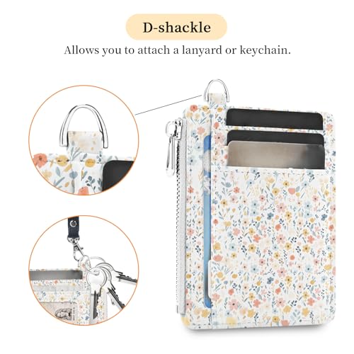 Image of Hancynir White Floral Flower Small Wallet Women Credit Card Holder, Cute Slim RFID Blocking Keychain Card Wallets, Mini Front Pocket PU Leather Travel Zipper Coin Cash Ladies Wallet Organizer Gifts