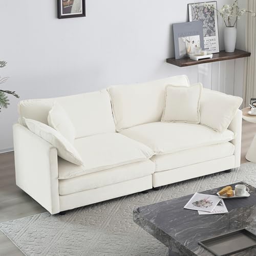 Tmsan 76.7" Loveseat Sofa Cloud Couch, Deep 2 Seater Love Seat, Beige White