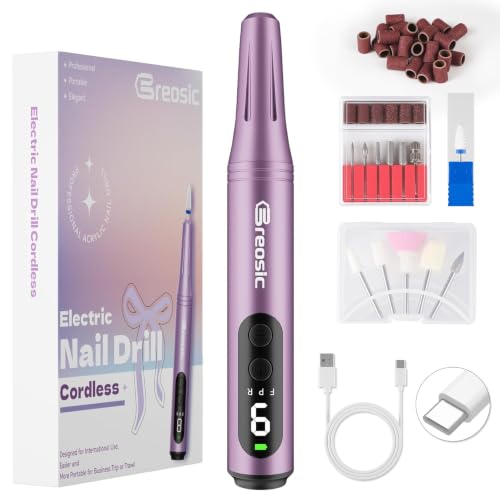 Elektrischer Nagelfräser, 12 IN 1 Professionelles Kabellos Nagelfräser Lila
