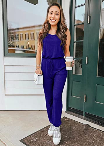 Prettygarden Women's Two Piece Outfit Sleeveless Crewneck Tops With Sweatpants Active Tracksuit Lounge Wear (Blue,Medium) #TOP2