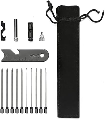 Tactical Pen Accessory Kit: 10 Ink Refills + Stylus + Fire Starter + Whistle + Pouch + Multitool + Gift Box