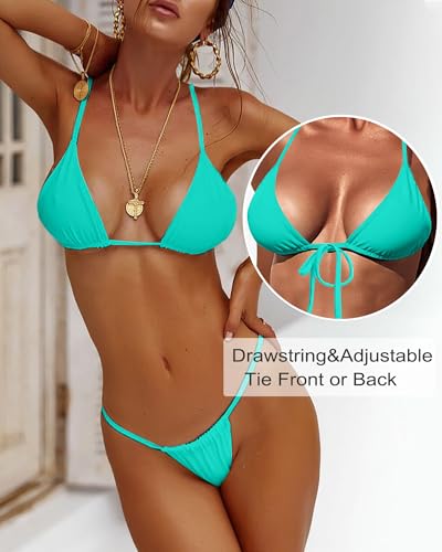 Image of XUNYU Thong Bikini Sets for Women - Brazilian Micro String Bikinis Sexy Two Piece Swimsuit Triangle Top Halter Bathing Suits