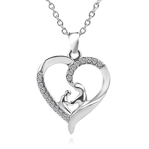Mother And Child Necklace For Mom Gifts - Silver Love Heart Pendant Necklace Birthday Christmas Gifts For Mom Grandma From Daughter Son Granddaughter Grandson #TOP24
