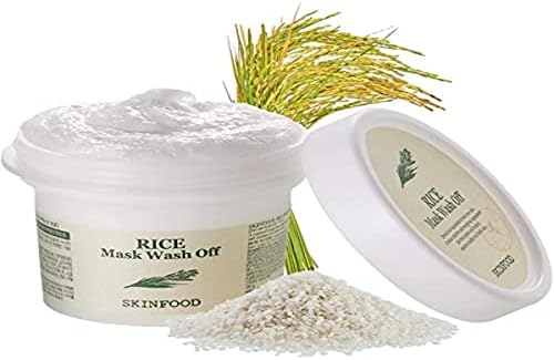 SKINFOOD Mask Rice 100g - White Rice Exfoliating Scrub Wash Off Face Masks for Darken Skin - Facial Cleanser, Pore Exfoliator, Soften Body Skin - Safe For Men and Women (3.52 oz)