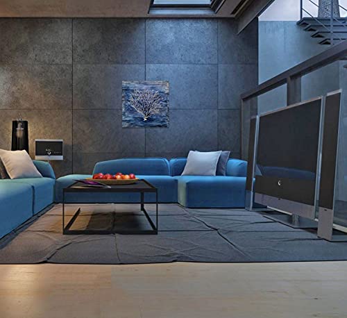 Yihui Arts Coral Canvas Wall Art Hand Painted Navy Blue and White Paintings Modern Abstract Tree Pictures Contemporary Coastal Artwork for Living Room Bedroom Bathroom decor - Image 3