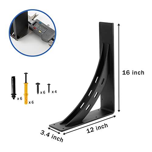 16 Inch X 12 Inch Heavy Duty Shelf Bracket , Max Load 1100 Lbs ,Premium Alloy Metal Mantel Brackets (Set Of 2) Fireplace Mantel Brackets - Countertop Support Brackets (16 " X 12") #TOP1