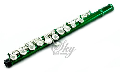 Sky C Flute with Lightweight Case, Cleaning Rod, Cloth, Joint Grease and Screw Driver - Green/Silver Open Hole - Thumbnail 2