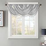 Madison Park Elena Faux Silk Watarfall with Tassel Trim Embelished Curtain Window Valance, Rod Pocket fits Up to 1.25' Diameter, Machine Washable, 38x46, Silver