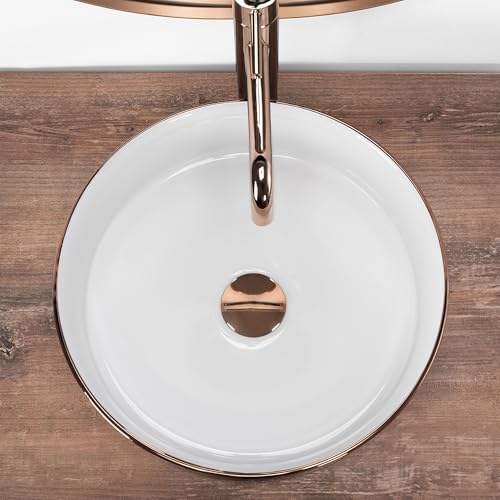 Rea Lavabo Da Appoggio Sami Brush Rose Gold Lavandino Bagno 360 X 360 X 115 Mm Ceramica (Oro Rosa/Bianco) - 4
