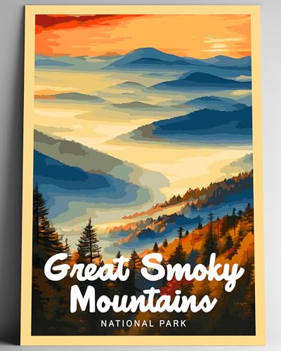 GO SEE DESIGN Great Smoky Mountains National Park Modern Style Travel Poster - 8x10-12x18-18x24-24x36 / 4x6 Postcard Designer Series Art Print USA United States Wall Art (8x10 Inch Poster)