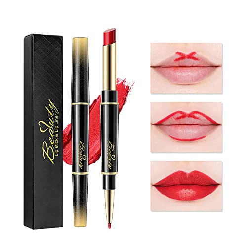 Image of Lip Liner And Lipstick Set,2-in-1 Double Head Matte Cream Lipstick & Lip Liner,Waterproof Sweatproof No Smudge Long-Lasting Moisturizing Smooth Highly Pigmented Makeup Set(Red)