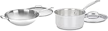 Cuisinart 14-Inch Stir-Fry Pan, Helper Handle and Glass Cover, Chefs Classic Stainless Steel, 726-38H & 1.5 Quart Saucepan w/Cover, Chefs Classic Stainless Steel Cookware Collection, 719-16