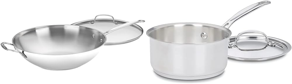 Cuisinart 14-Inch Stir-Fry Pan, Helper Handle and Glass Cover, Chefs Classic Stainless Steel, 726-38H & 1.5 Quart Saucepan w/Cover, Chefs Classic Stainless Steel Cookware Collection, 719-16