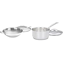 Cuisinart 14-Inch Stir-Fry Pan, Helper Handle and Glass Cover, Chefs Classic Stainless Steel, 726-38H & 1.5 Quart Saucepan w/Cover, Chefs Classic Stainless Steel Cookware Collection, 719-16