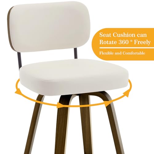 Butacos giratorios para bar Bekrvio, 29 pulgadas, tapizados en cuero sintético con respaldo y patas de madera curvada, estilo mid century moderno para isla de cocina o mostrador miniatura 3