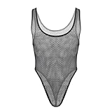 Starsouce Men's Sheer Bodysuit Thong Leotard Sleeveless Singlet One-piece Nightwear High Cut Jumpsuit Briefs Underwear (Black, XXL)