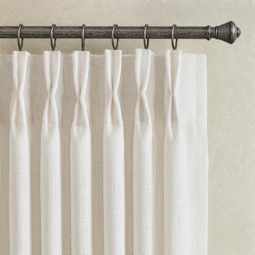 MIULEE Pinch Pleated Thick Linen Curtains 84 Inch Long 2 Panels of Drapes | Curtains for Living Room Bedroom, Linen Textured Memory Trained,Pleat Back Tab Light Filtering Natural Window Curtains
