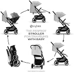 Cybex Beezy 2 Poussette - Poussette pour bébé légère, Pliage compact, Compatible avec tous Cybex Sièges pour bébés, supports de rangement, facile à transporter, positions d'inclinaison multiples, poussette de voyage - Gris de brouillard