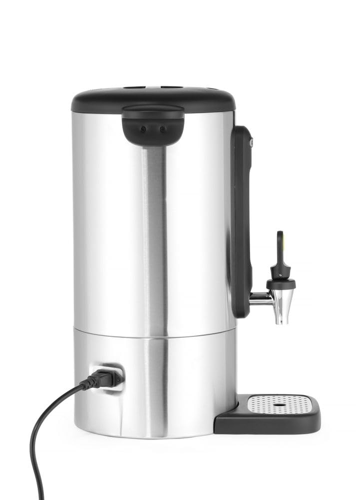 HENDI Hervidor de agua eléctrico 9L, dispensador de bebidas calientes, termo de una pared para vino, té, hasta 100°C, 230V, 50/60Hz, 950W, 307x330x(H)450mm, acero inoxidable satinado, PP
