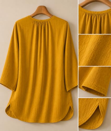 Image of RIEKA Womens Tunic Top with Floral Embroidery V Neck 3 /4 Sleeve Relaxed Fit Casual Ethnic Fusion Top Lightweight Sheer Fabric Everyday Wear for Women