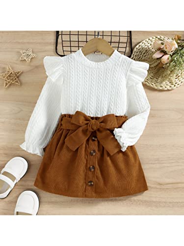 Toddler Baby Girl Knitted Sweater Skirt Pullover Top Button Bow Mini Skirts Set Outfits Fall Winter #TOP1