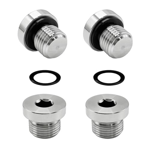 Wanheart Edelstahl Blindstopfen Set 4 Stück G1/4 & G3/8 mit ED-Dichtring – Rohrverschluss, Gewindestopfen, Ölrohr Stopfen, Innensechskant Verschluss für Wasserleitungen, Auto & Industrie (G1/4)